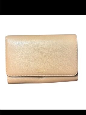 Mulberry Beige Pebbled Leather Long Wallet Gold Hardware EUC $575 Retail